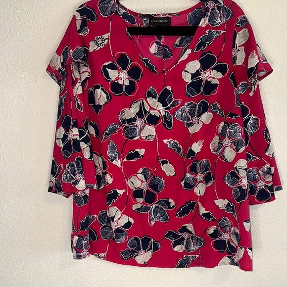 Lane Bryant Pink Floral 3/4 Sleeve Blouse Relaxed Fit - Picture 1 of 5
